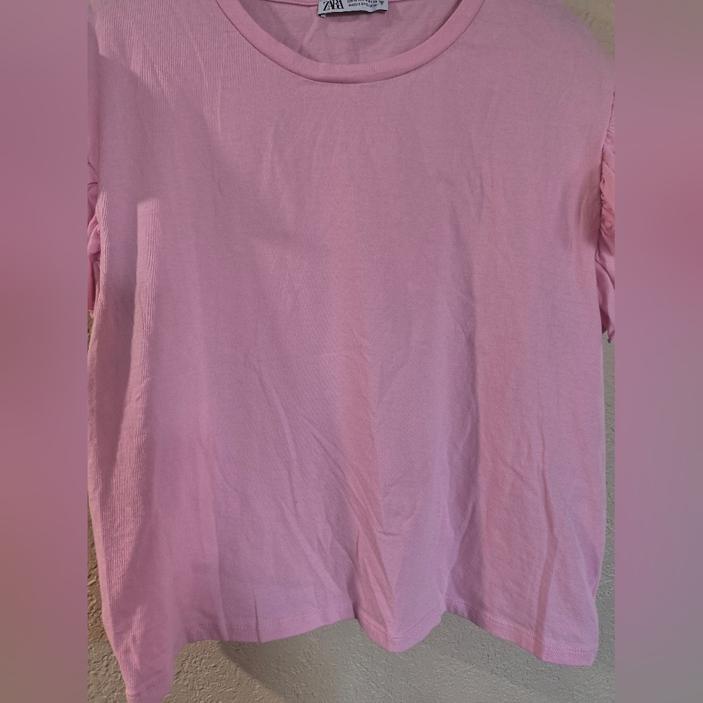 Zara Pink Sz M Ruffle Sleeve Top - Picture 2 of 8